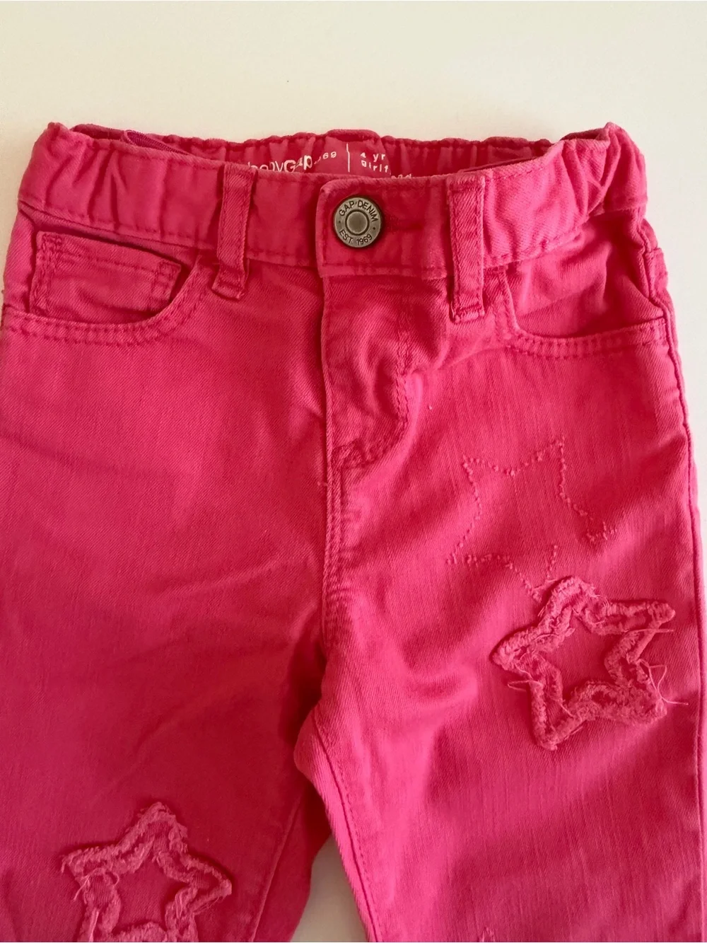 Baby GAP Girls 4 Yrs Girlfriend Denim Pant, Hot Pink with Star Stitching
